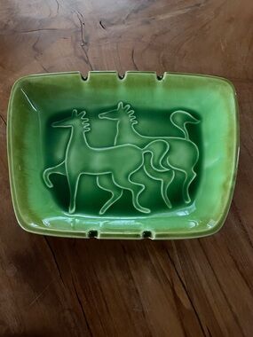 Beautiful MCM green horses ashtray trinket dish tray